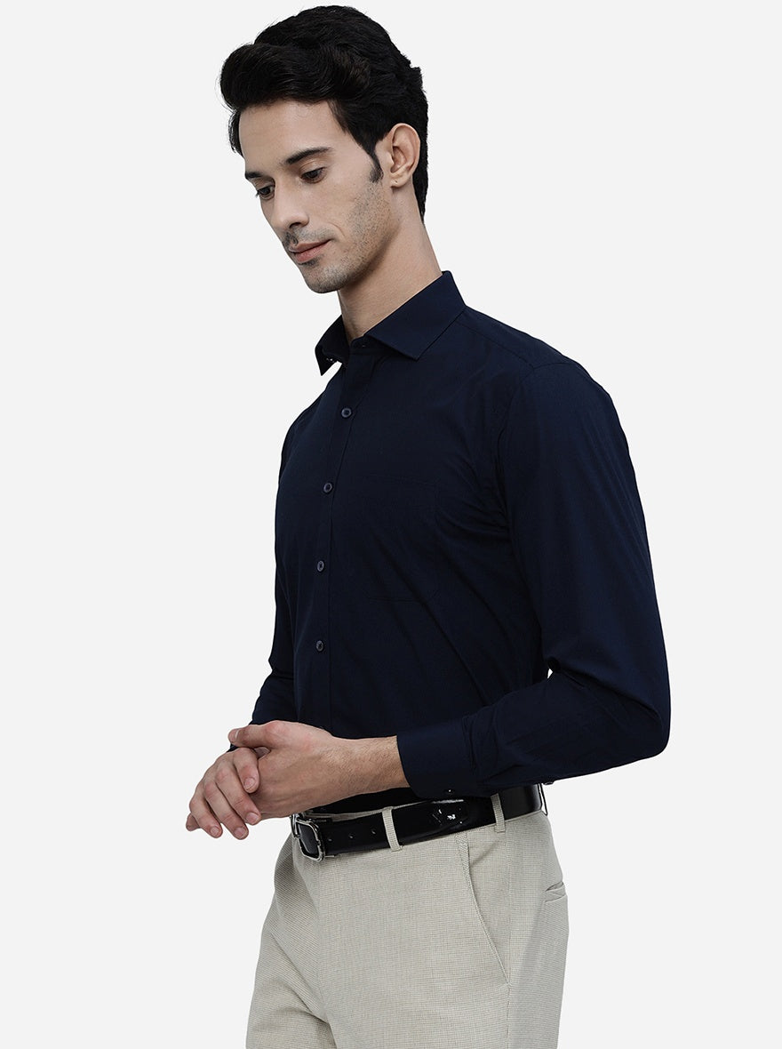 Navy Blue Solid Regular Fit Formal Shirt | Greenfibre