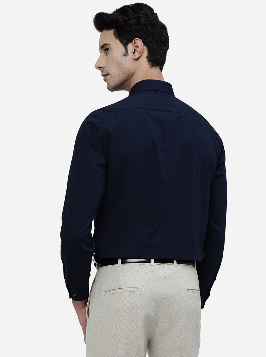 Navy Blue Solid Regular Fit Formal Shirt | Greenfibre