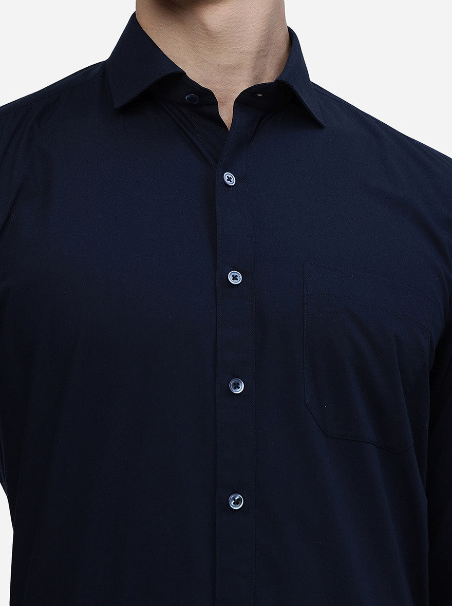 Navy Blue Solid Regular Fit Formal Shirt | Greenfibre