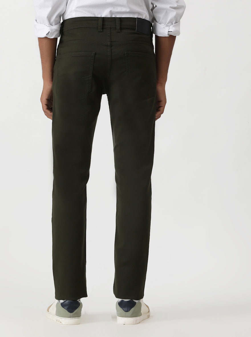 Olive Green Dobby Slim Fit Jeans | Greenfibre