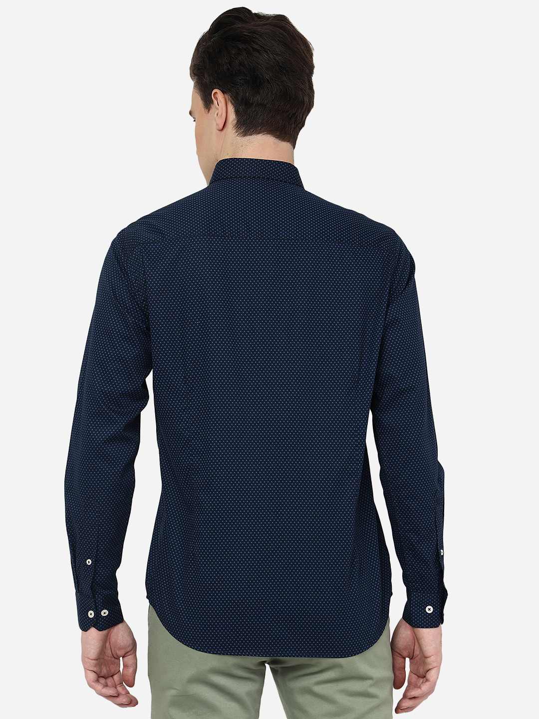 Navy Blue Printed Smart Fit Semi Casual Shirt | Greenfibre