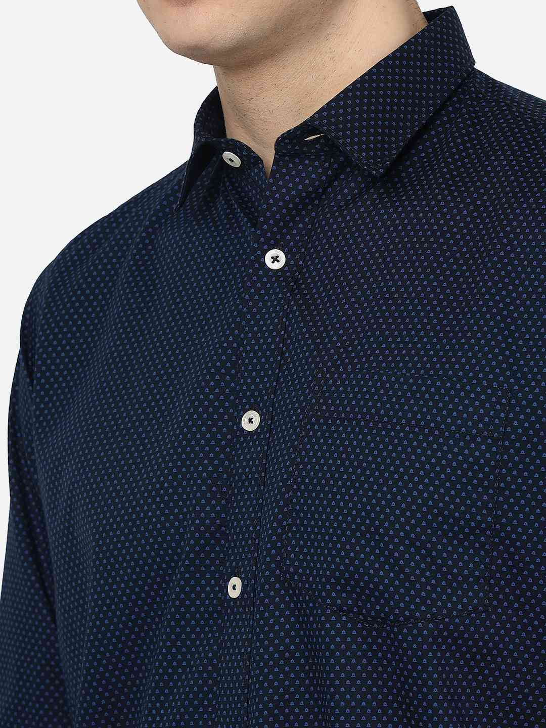 Navy Blue Printed Smart Fit Semi Casual Shirt | Greenfibre