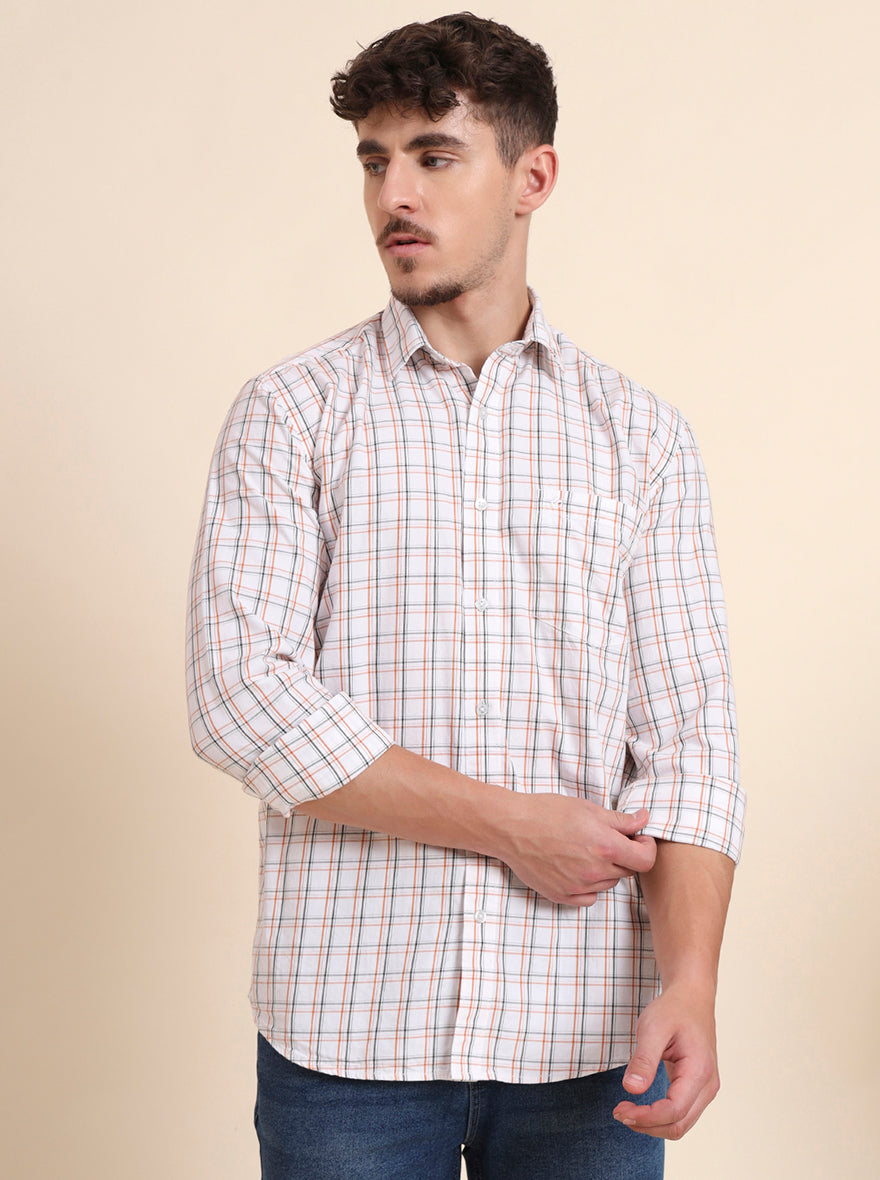 Orange Checked Smart Fit Semi Casual Shirt | Greenfibre
