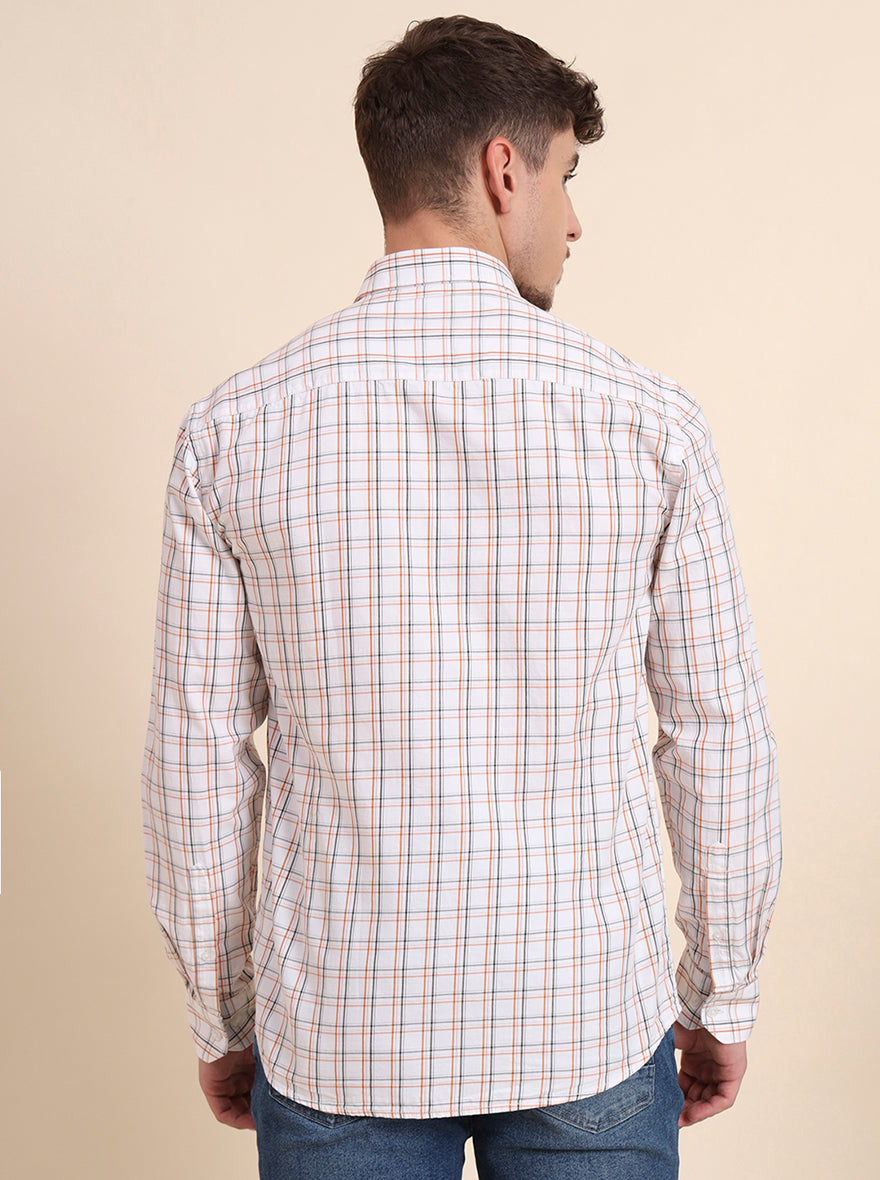 Orange Checked Smart Fit Semi Casual Shirt | Greenfibre