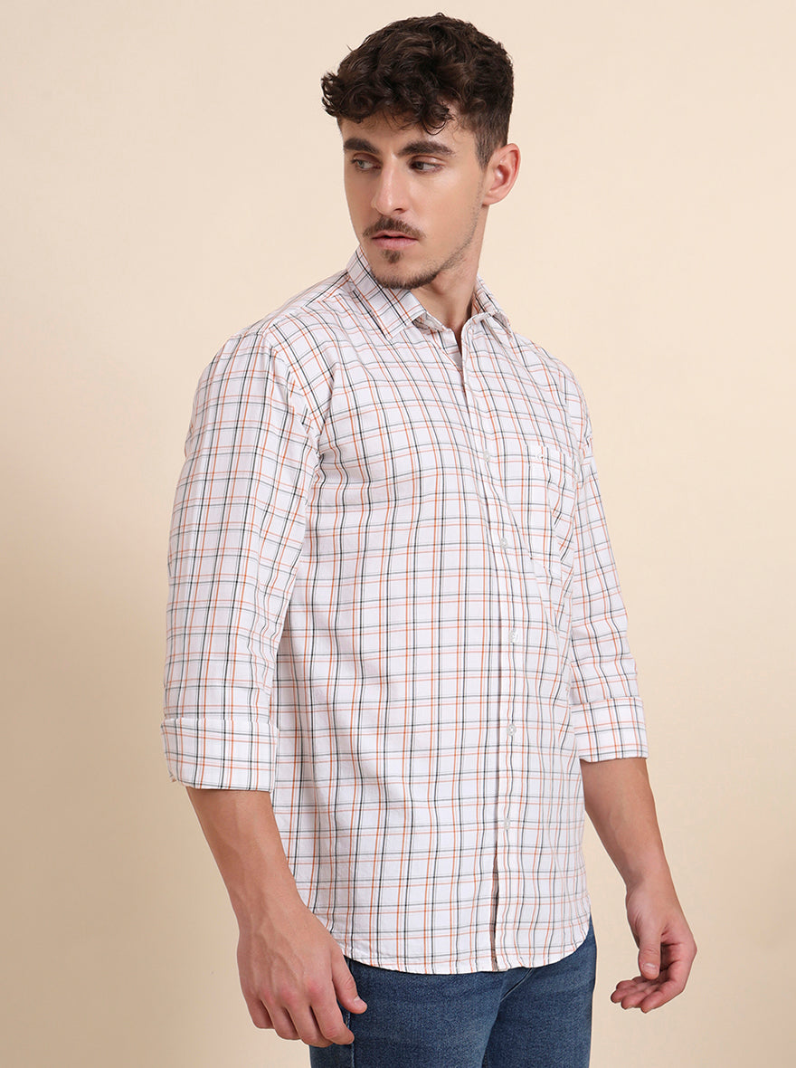 Orange Checked Smart Fit Semi Casual Shirt | Greenfibre