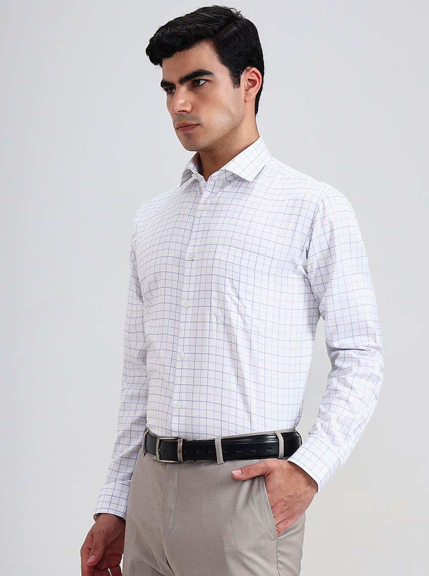 White & Blue Checked Regular Fit Formal Shirt | Greenfibre