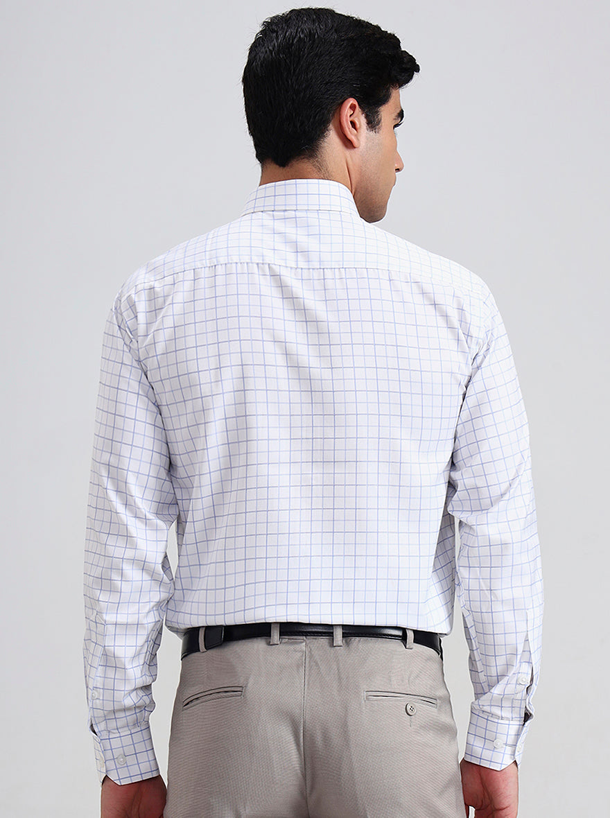White & Blue Checked Regular Fit Formal Shirt | Greenfibre