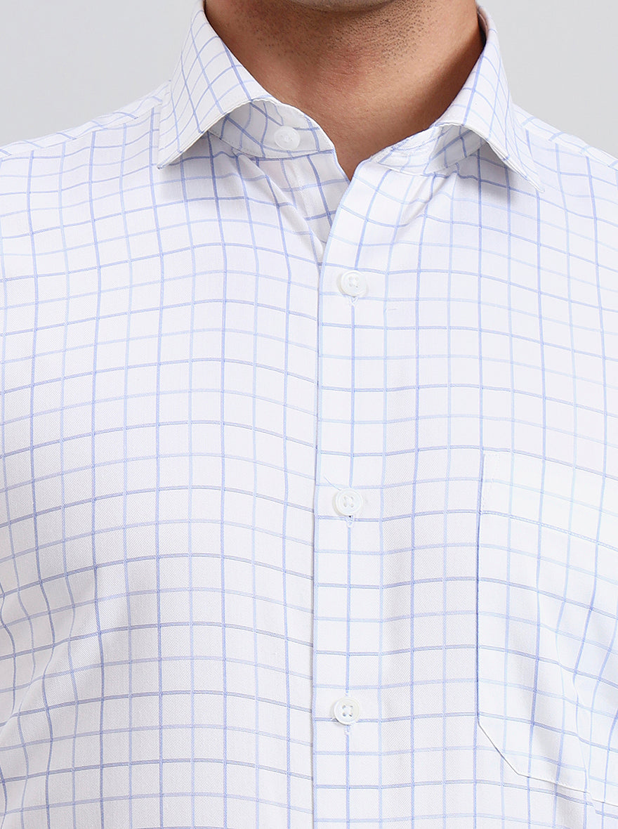 White & Blue Checked Regular Fit Formal Shirt | Greenfibre