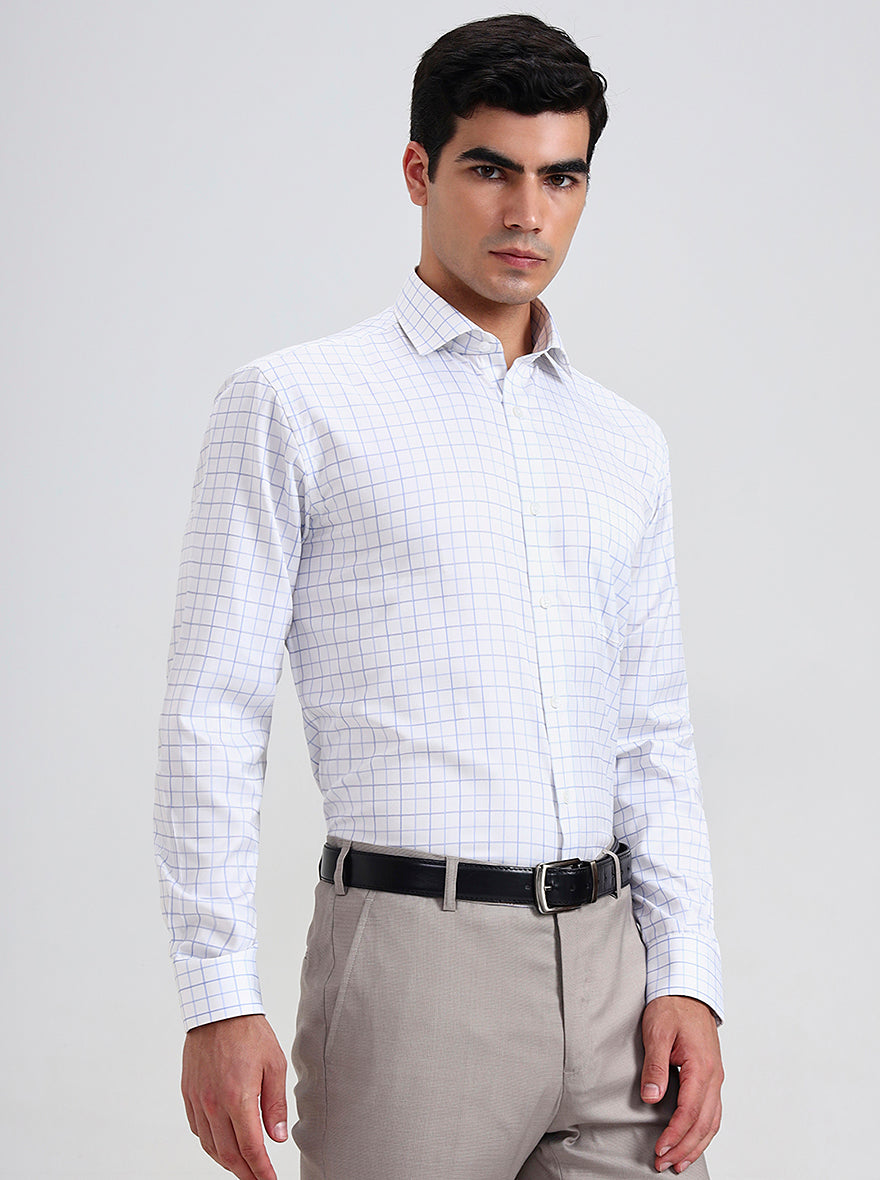White & Blue Checked Regular Fit Formal Shirt | Greenfibre