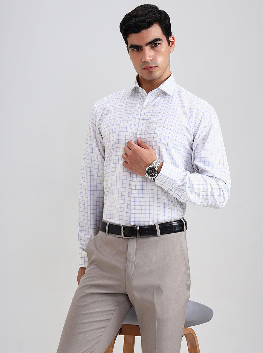 White & Blue Checked Regular Fit Formal Shirt | Greenfibre