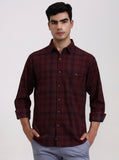 Dark Wine Checked Slim Fit Casual Shirt | Greenfibre