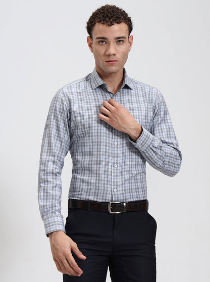 Blue Checked Slim Fit Formal Shirt | Greenfibre