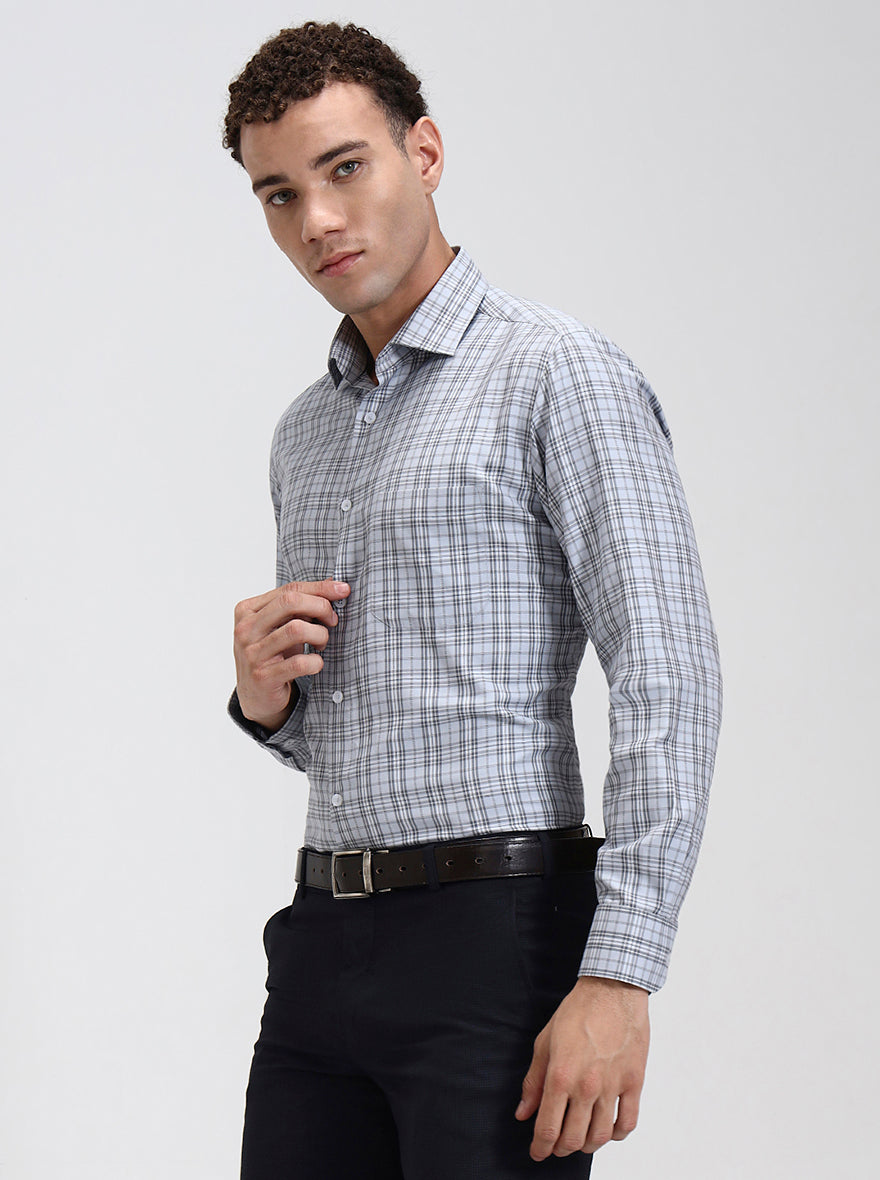 Blue Checked Slim Fit Formal Shirt | Greenfibre