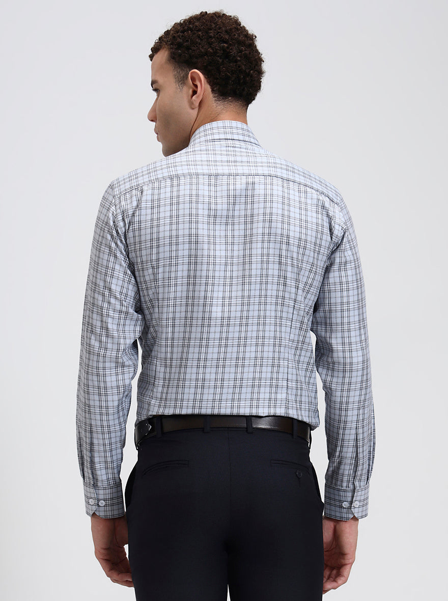 Blue Checked Slim Fit Formal Shirt | Greenfibre