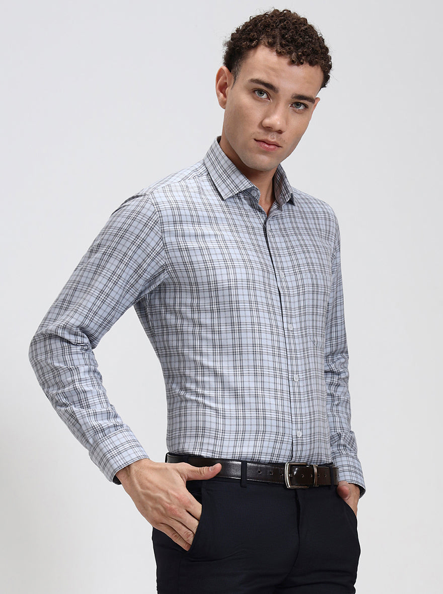 Blue Checked Slim Fit Formal Shirt | Greenfibre