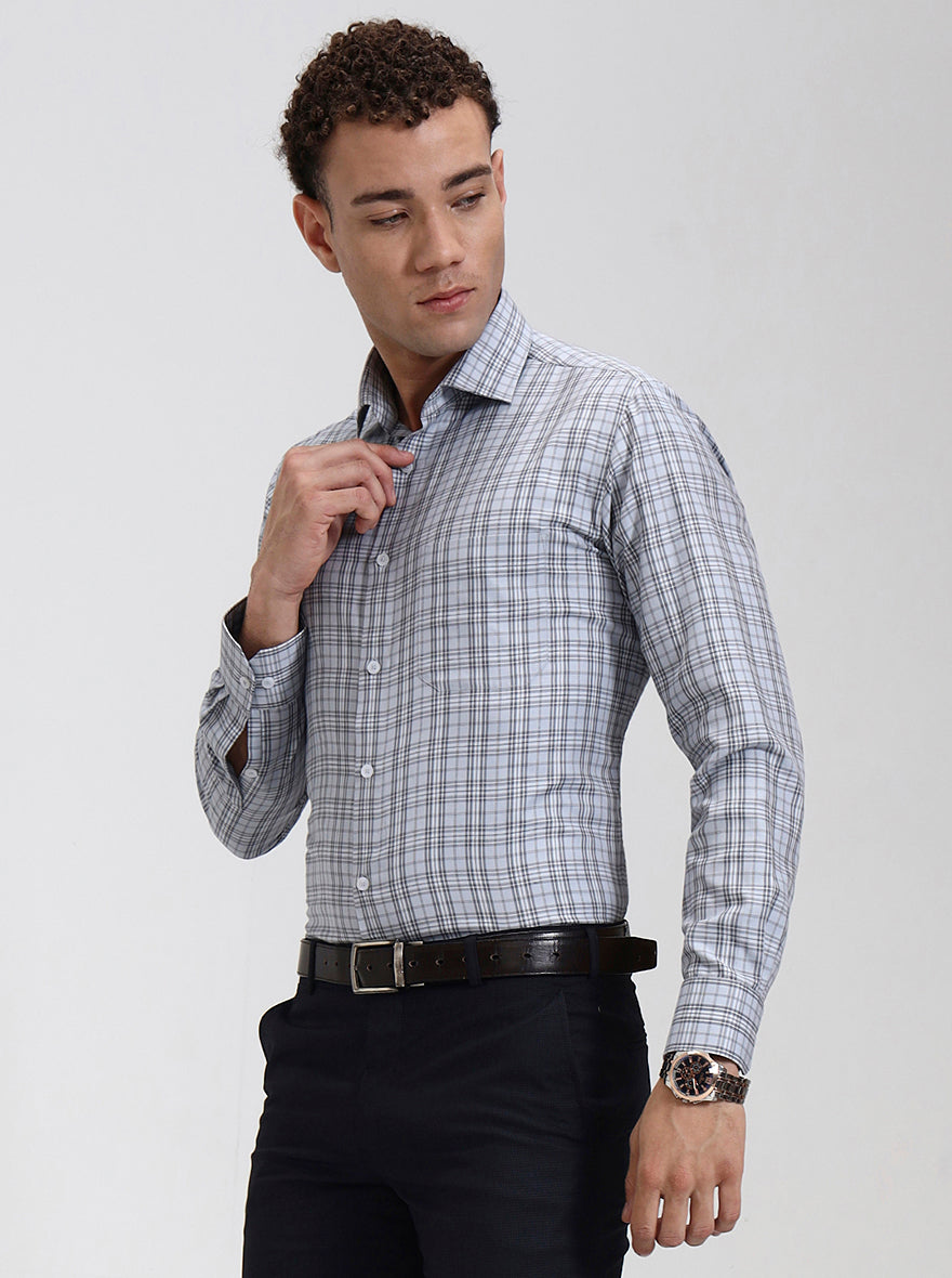 Blue Checked Slim Fit Formal Shirt | Greenfibre
