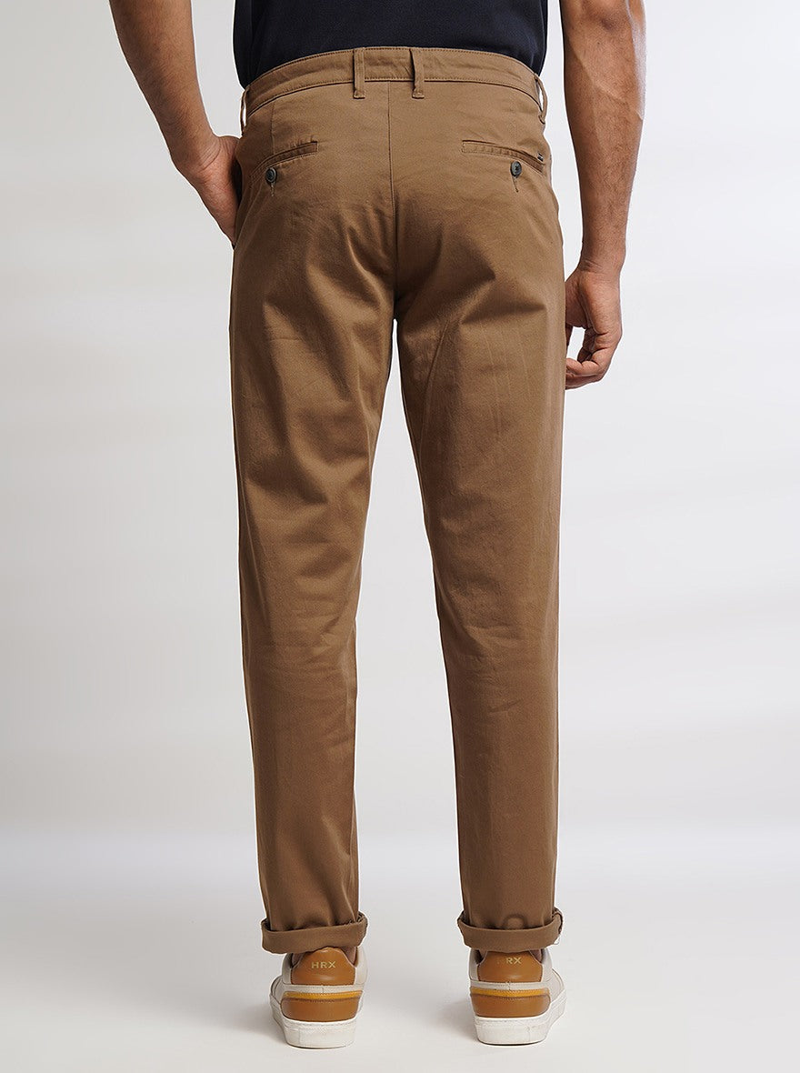 Brown Solid Neo Fit Casual Trouser | Greenfibre