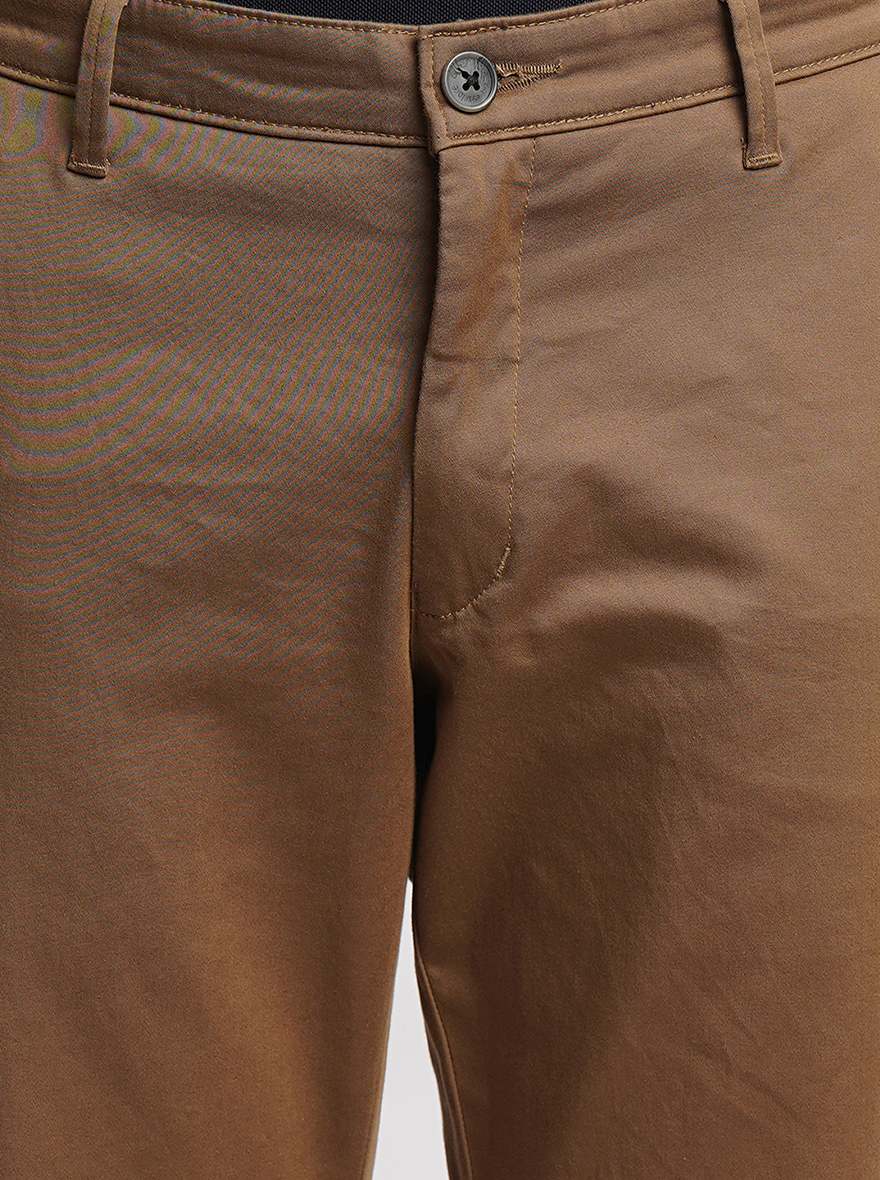 Brown Solid Neo Fit Casual Trouser | Greenfibre