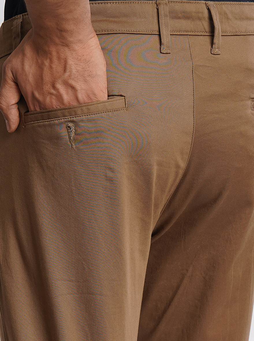 Brown Solid Neo Fit Casual Trouser | Greenfibre