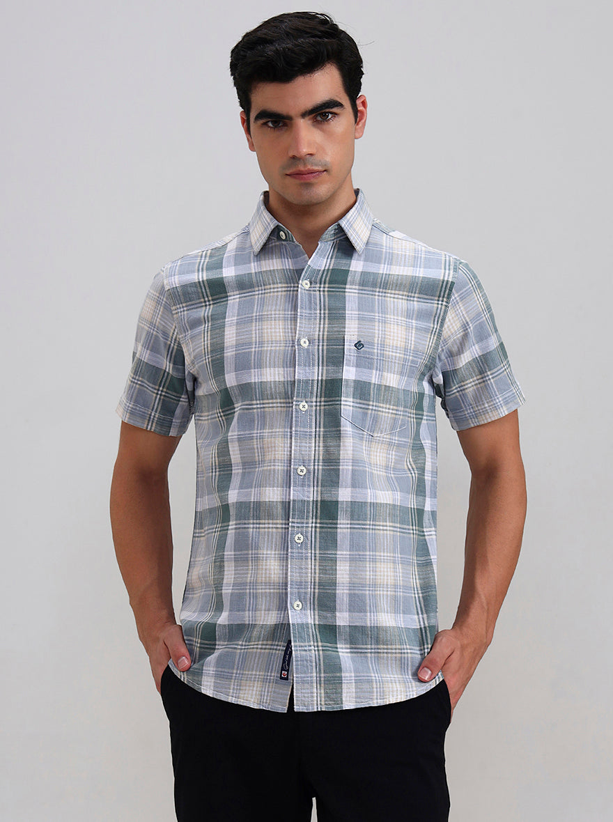 Green Checked Slim Fit Casual Shirt | Greenfibre