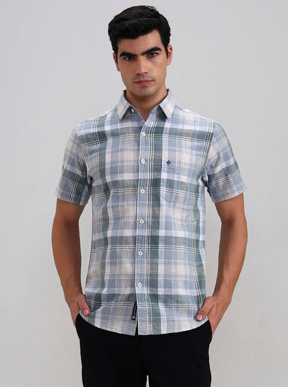 Green Checked Slim Fit Casual Shirt | Greenfibre
