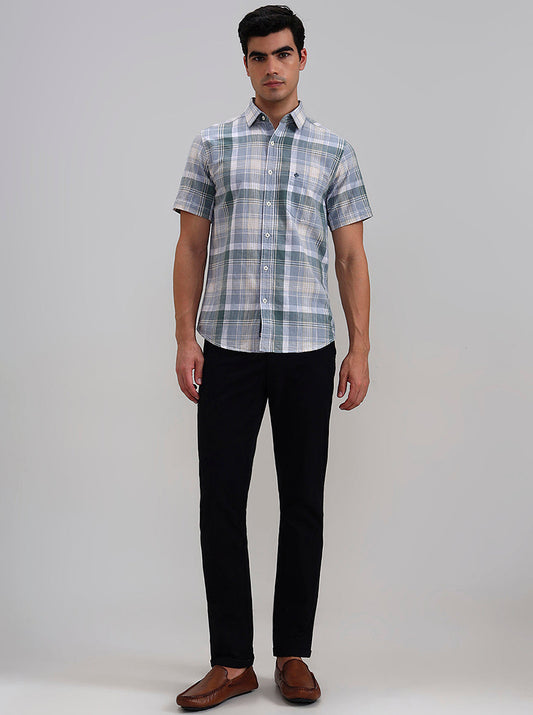 Green Checked Slim Fit Casual Shirt | Greenfibre