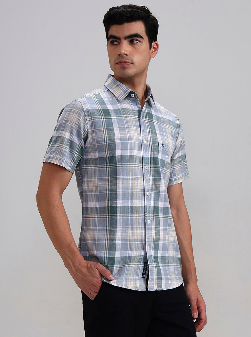 Green Checked Slim Fit Casual Shirt | Greenfibre