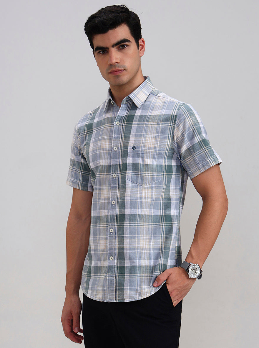 Green Checked Slim Fit Casual Shirt | Greenfibre