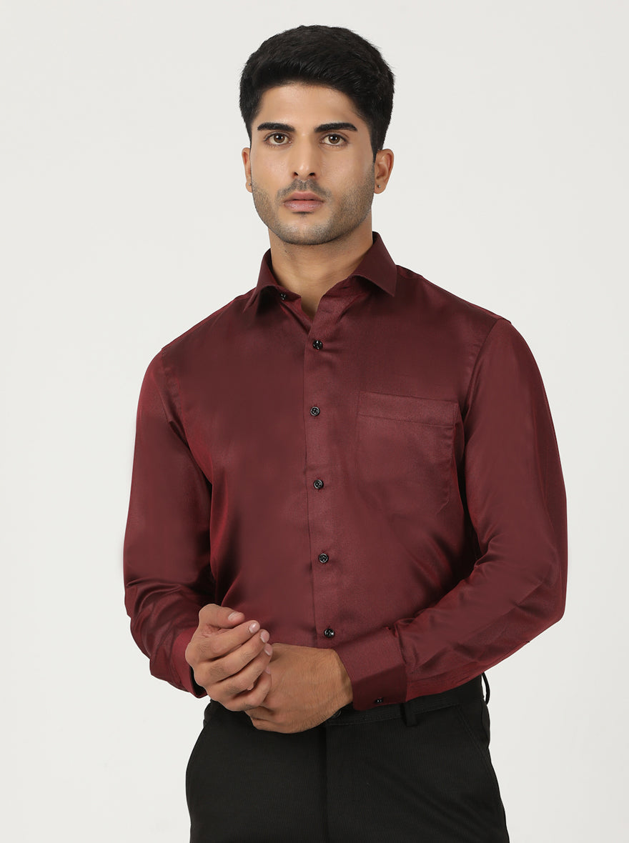 Red Solid Slim Fit Formal Shirt | Greenfibre