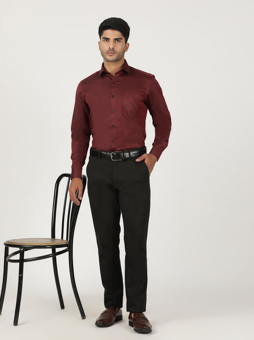 Red Solid Slim Fit Formal Shirt | Greenfibre