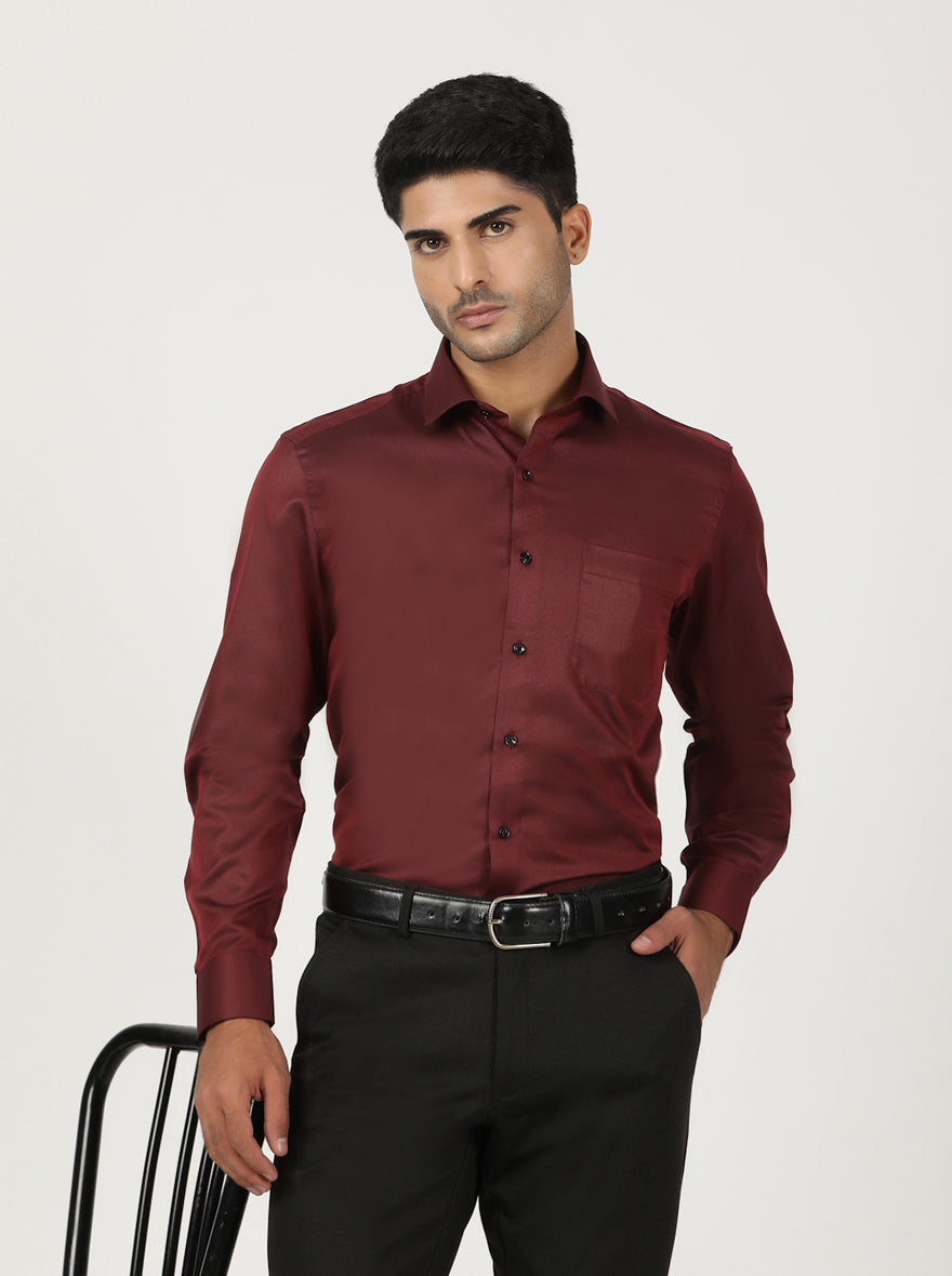 Red Solid Slim Fit Formal Shirt | Greenfibre