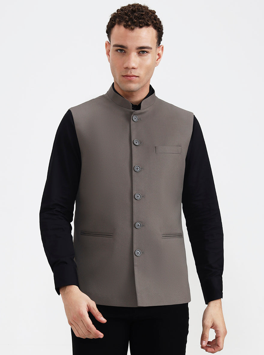 Grey Solid Regular Fit Waistcoat  | Greenfibre