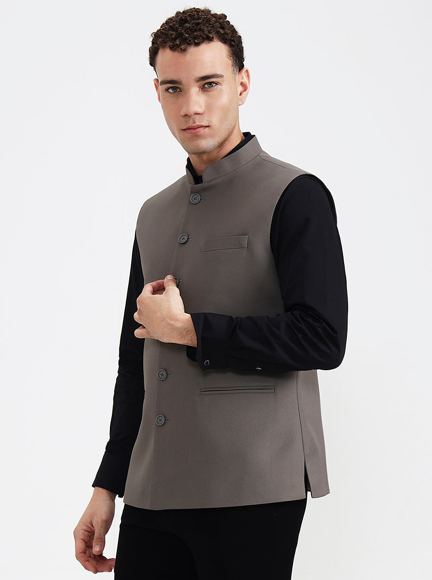 Grey Solid Regular Fit Waistcoat  | Greenfibre