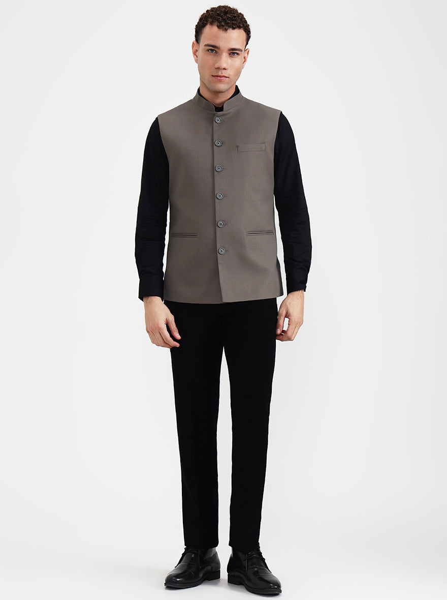 Grey Solid Regular Fit Waistcoat  | Greenfibre