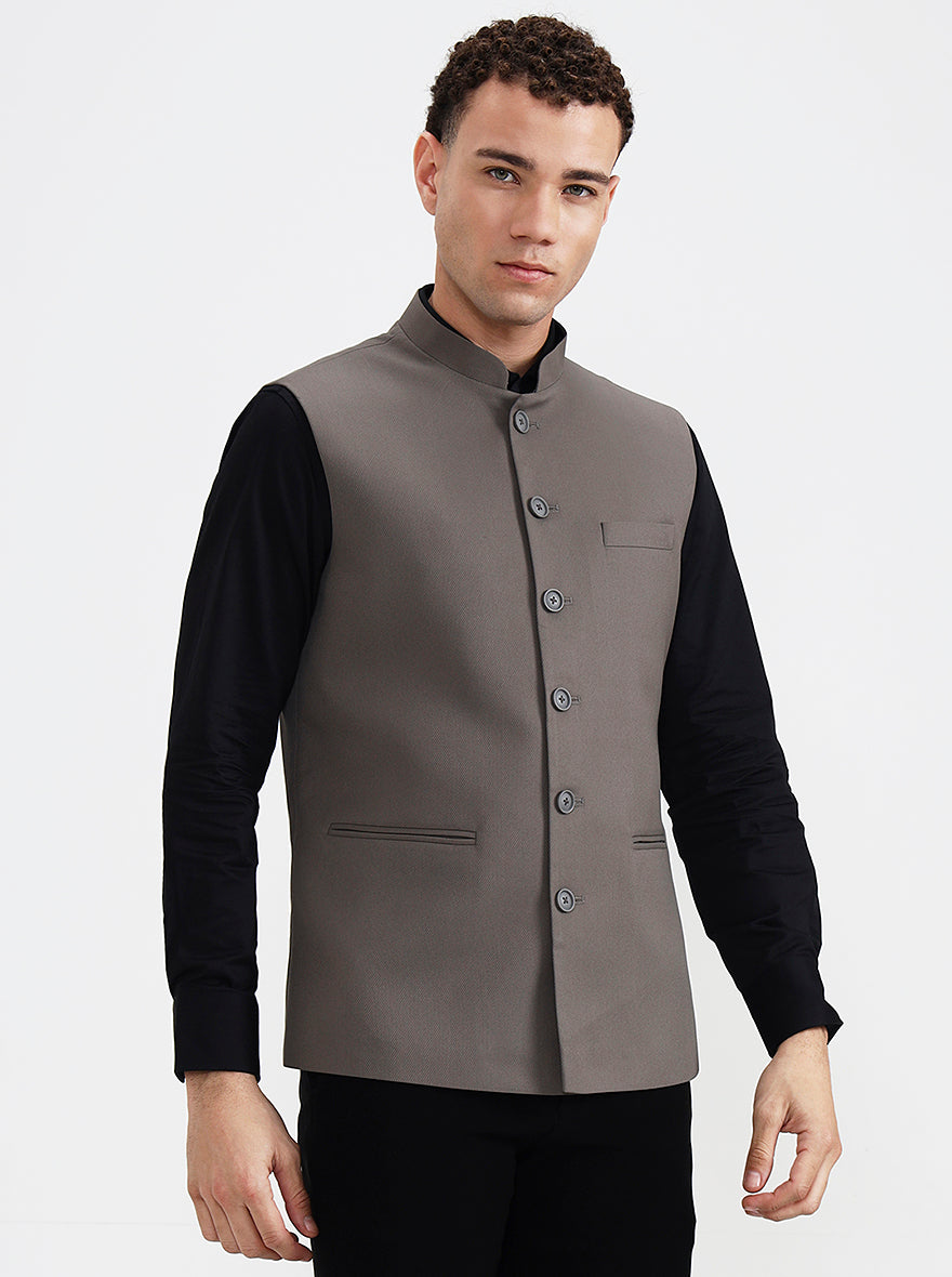 Grey Solid Regular Fit Waistcoat  | Greenfibre