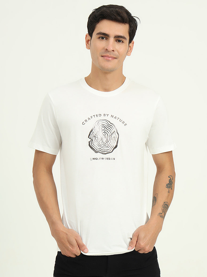 White Printed Slim Fit T-Shirt | Greenfibre