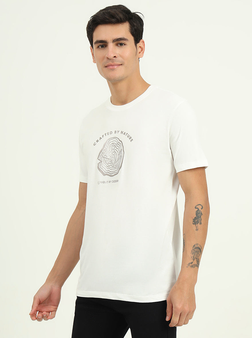 White Printed Slim Fit T-Shirt | Greenfibre