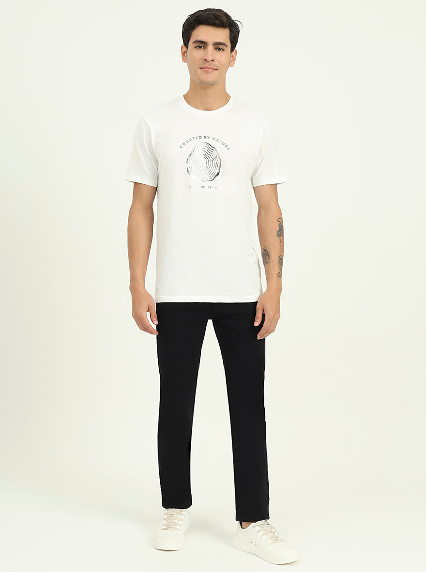 White Printed Slim Fit T-Shirt | Greenfibre