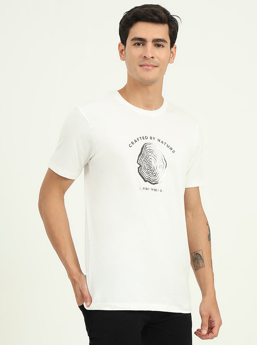 White Printed Slim Fit T-Shirt | Greenfibre