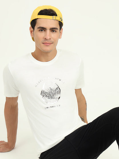 White Printed Slim Fit T-Shirt | Greenfibre