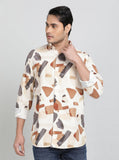 Cream Printed Slim Fit Casual Shirt | JadeBlue