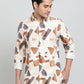 Cream Printed Slim Fit Casual Shirt | JadeBlue