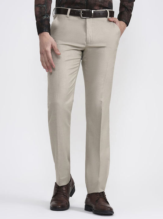 Fawn Solid Super Slim Fit Formal Trouser | Greenfibre