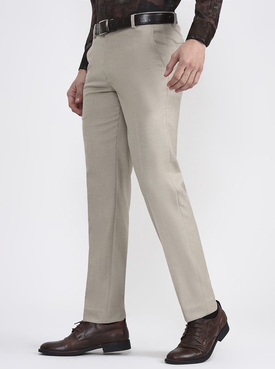 Fawn Solid Super Slim Fit Formal Trouser | Greenfibre