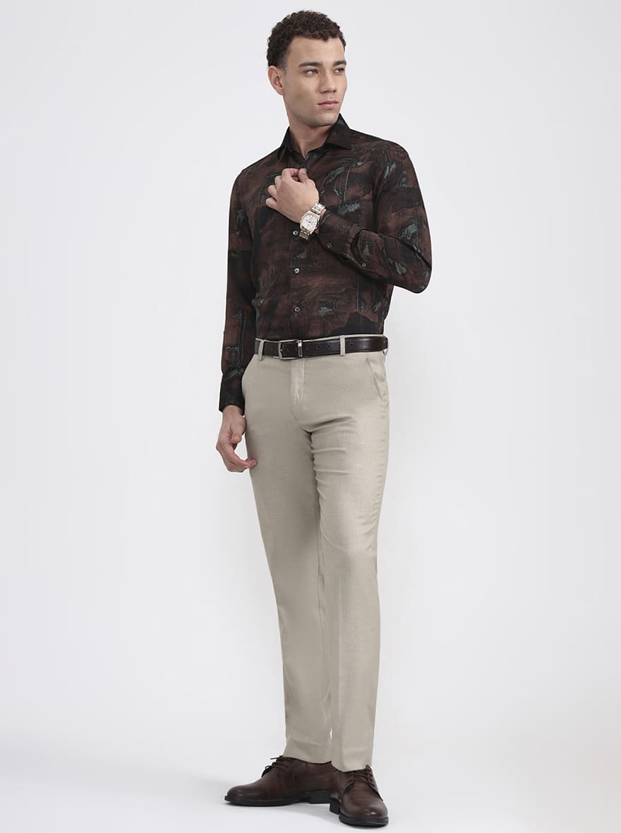 Fawn Solid Super Slim Fit Formal Trouser | Greenfibre
