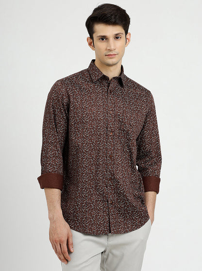 Brown Printed Smart Fit Semi Casual Shirt | Greenfibre