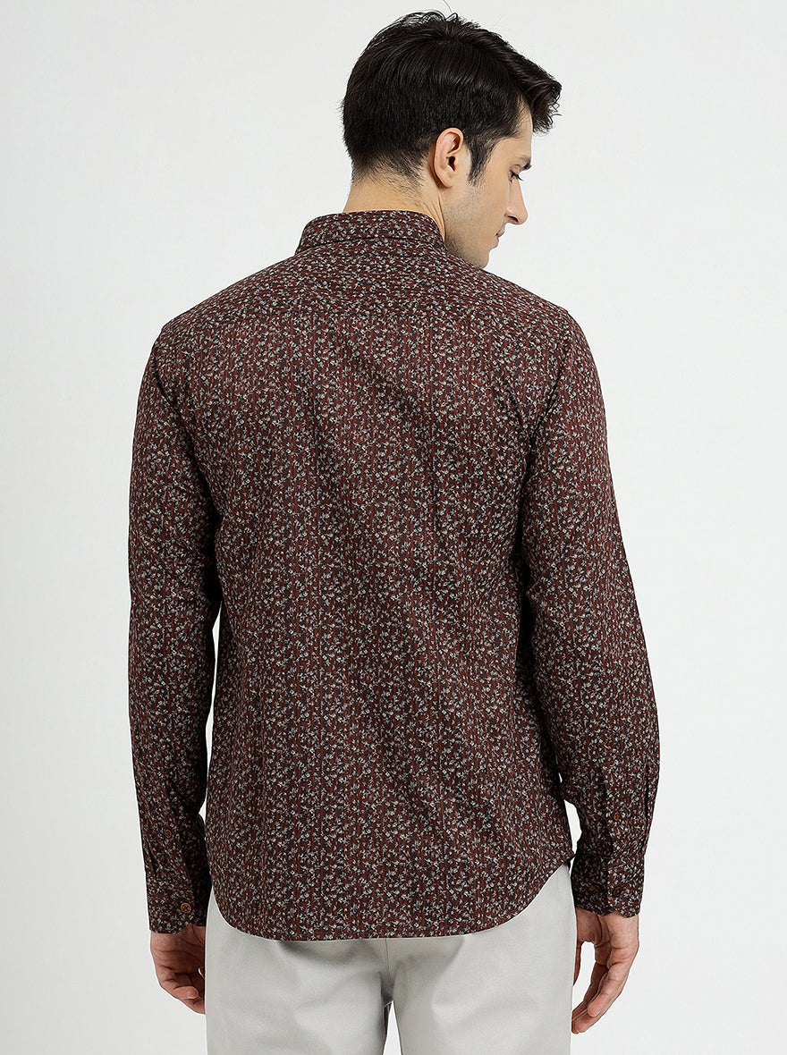 Brown Printed Smart Fit Semi Casual Shirt | Greenfibre