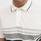 White & Grey Striped Slim Fit Polo T-Shirt | Greenfibre