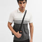 White & Grey Striped Slim Fit Polo T-Shirt | Greenfibre