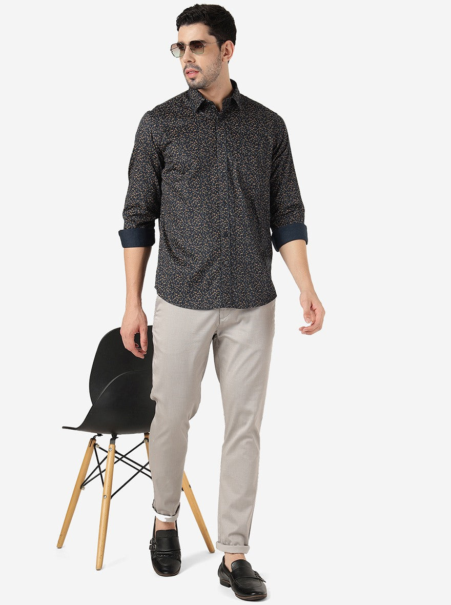 Navy Blue Solid Smart Fit Semi Casual Shirt | Greenfibre